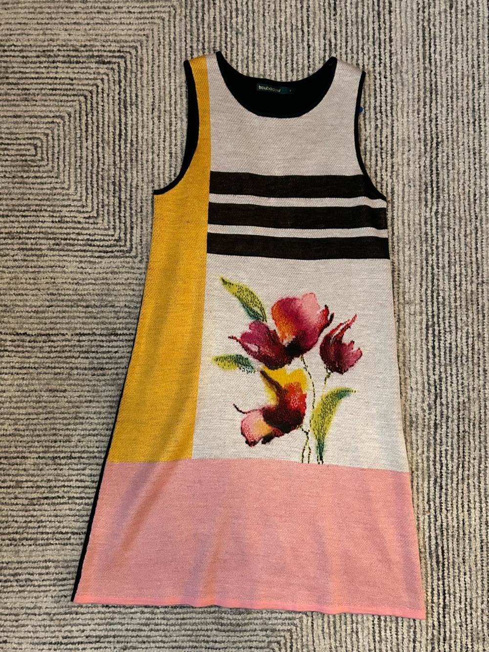 Troubadour Knit Tank Dress Floral Artsy Anthropologie Size Small Wool Blend Boho